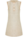 Self Portrait Embellished Boucle Mini Dress — Gold — Size S — Front View