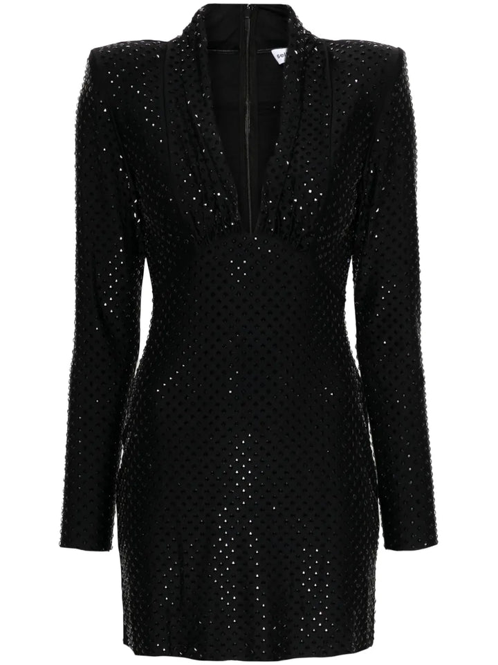 Self Portrait Rhinestone Embellished Mini Dress — Black — Size L — Front View