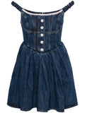 Self Portrait Crystal Embellished Denim Mini Dress — Blue/ Navy/ Red — Size S — Front View