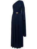 Elisabetta Franchi One Shoulder Pleated Gown — Blue/ Navy/ Red — Size XS — Front View