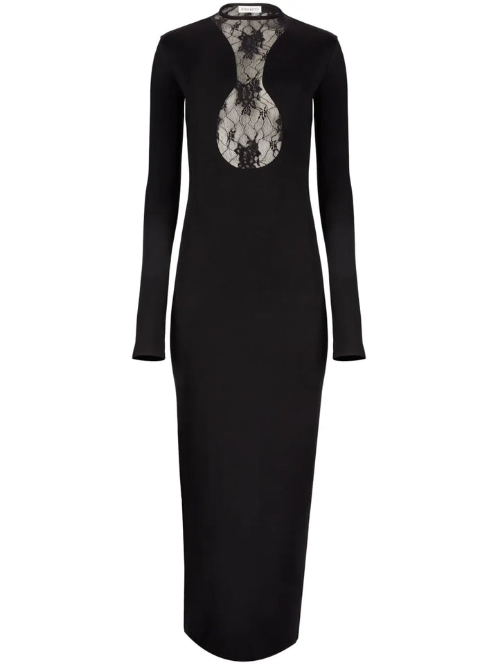 Nina Ricci Lace Panelling Maxi Dress — Black — Size S — Front View