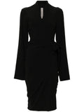 Rick Owens Tie Fastening Crepe Wrap Dress — Black — Size XS — Front View