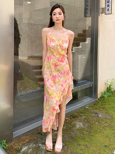 Fashion Floral Strap Dress Women — Pink Dress — Size L — Alternate View 7