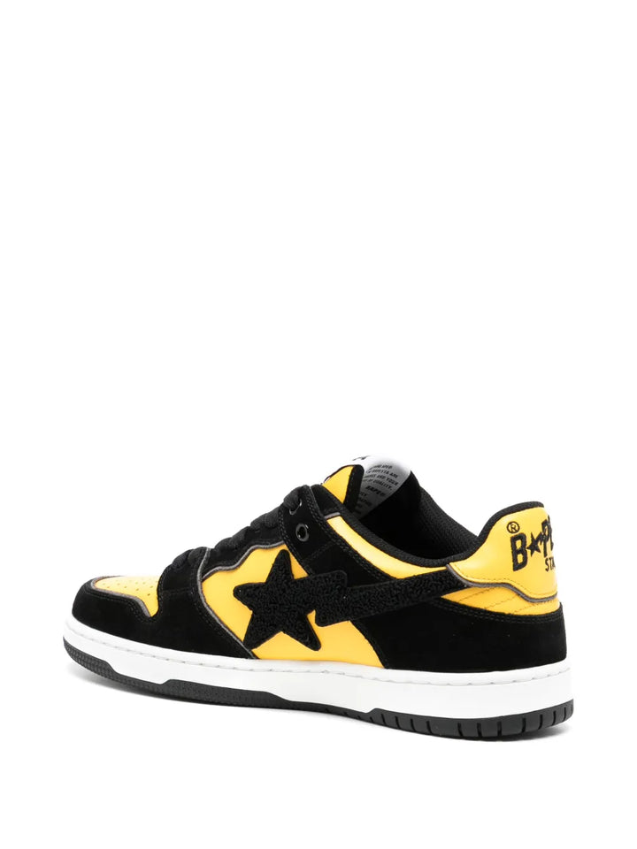 A Bathing Ape?Sk8 Sta Panelled Sneakers — Black/Canary Yellow — Size US M 3.5 - US W 5 — Back View