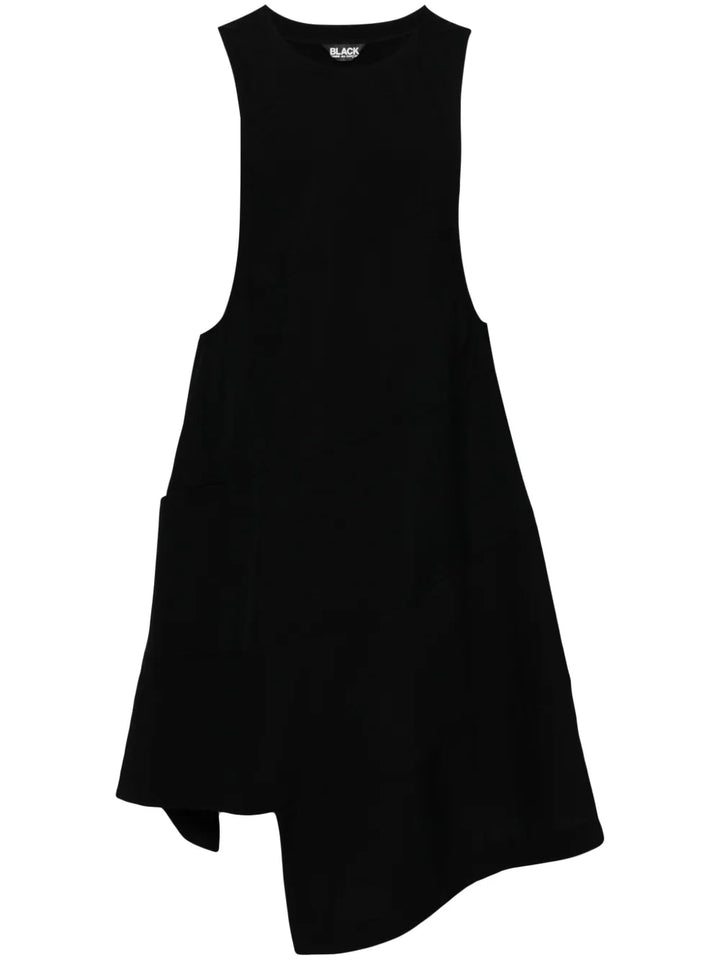 Black Comme Des Garcons Asymmetric Dress — Black/ Tan — Size XS — Front View