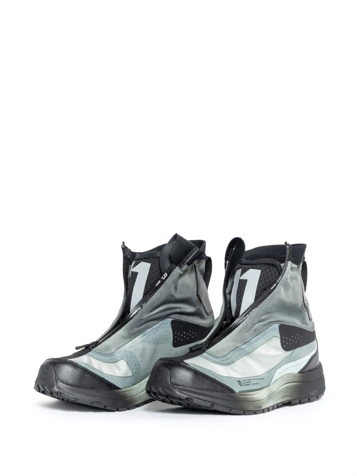 11 By Boris Bidjan Saberi Zip-Up Hi-Top Sneakers — Black/Grey — Size US M 3.5 - US W 5 — Detail View