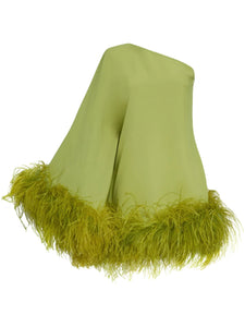 Taller Marmo Piccolo Ubud Feather Trim Minidress — Green — Size M — Front View