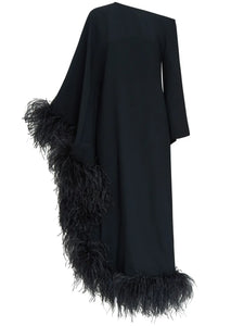 Taller Marmo Ubud Extravaganza Feather Trim Maxi Dress — Black — Size XS — Front View