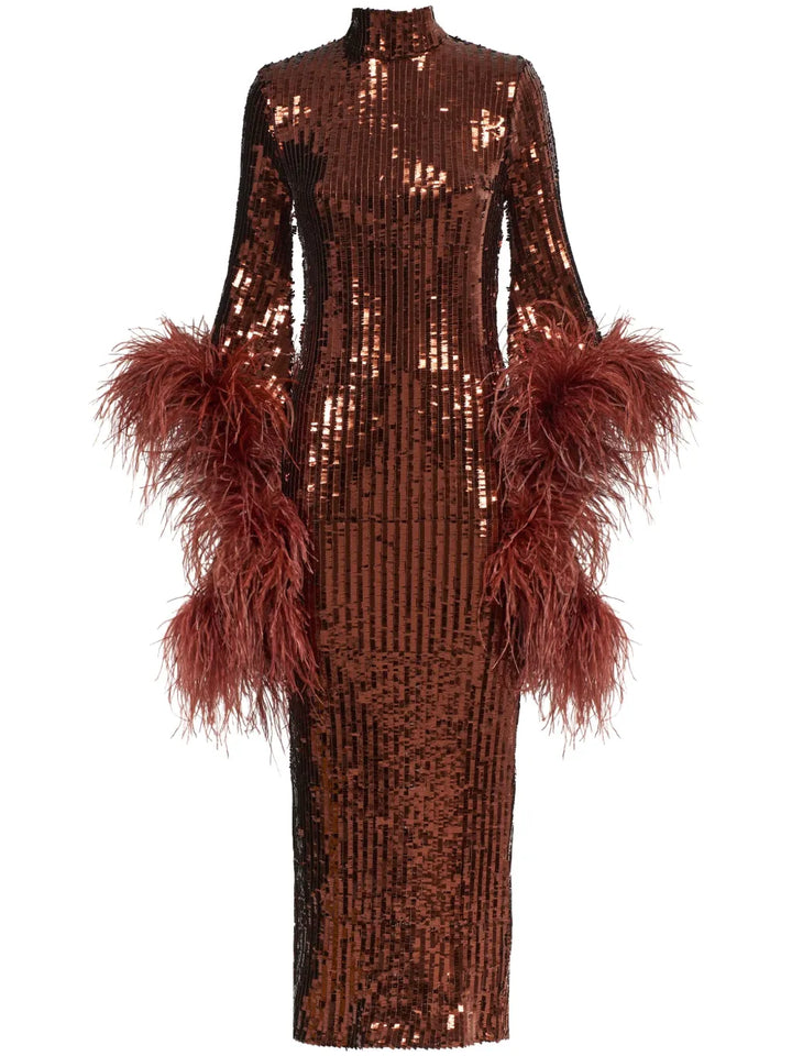 Taller Marmo Del Rio Disco Sequinned Midi Dress — Brown — Size XXL — Front View