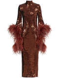 Taller Marmo Del Rio Disco Sequinned Midi Dress — Brown — Size XXL — Front View