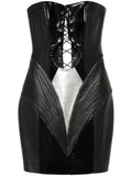 Mitiliane Couture Leather Lace Up Mini Dress — Black — Size XS — Front View