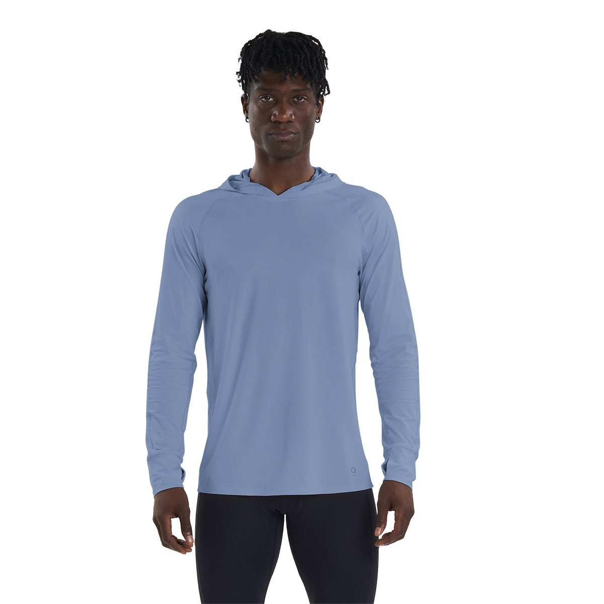 Alwrld ALRN Mixed Media Tech Hoodie — Blue Steel — Size Small — Front View