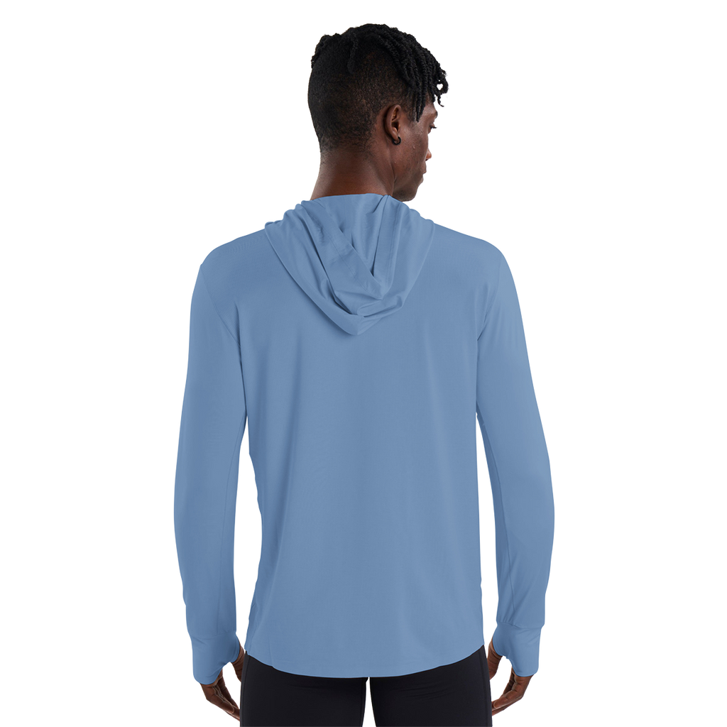 Alwrld ALRN Mixed Media Tech Hoodie — Blue Steel — Size Small — Back View