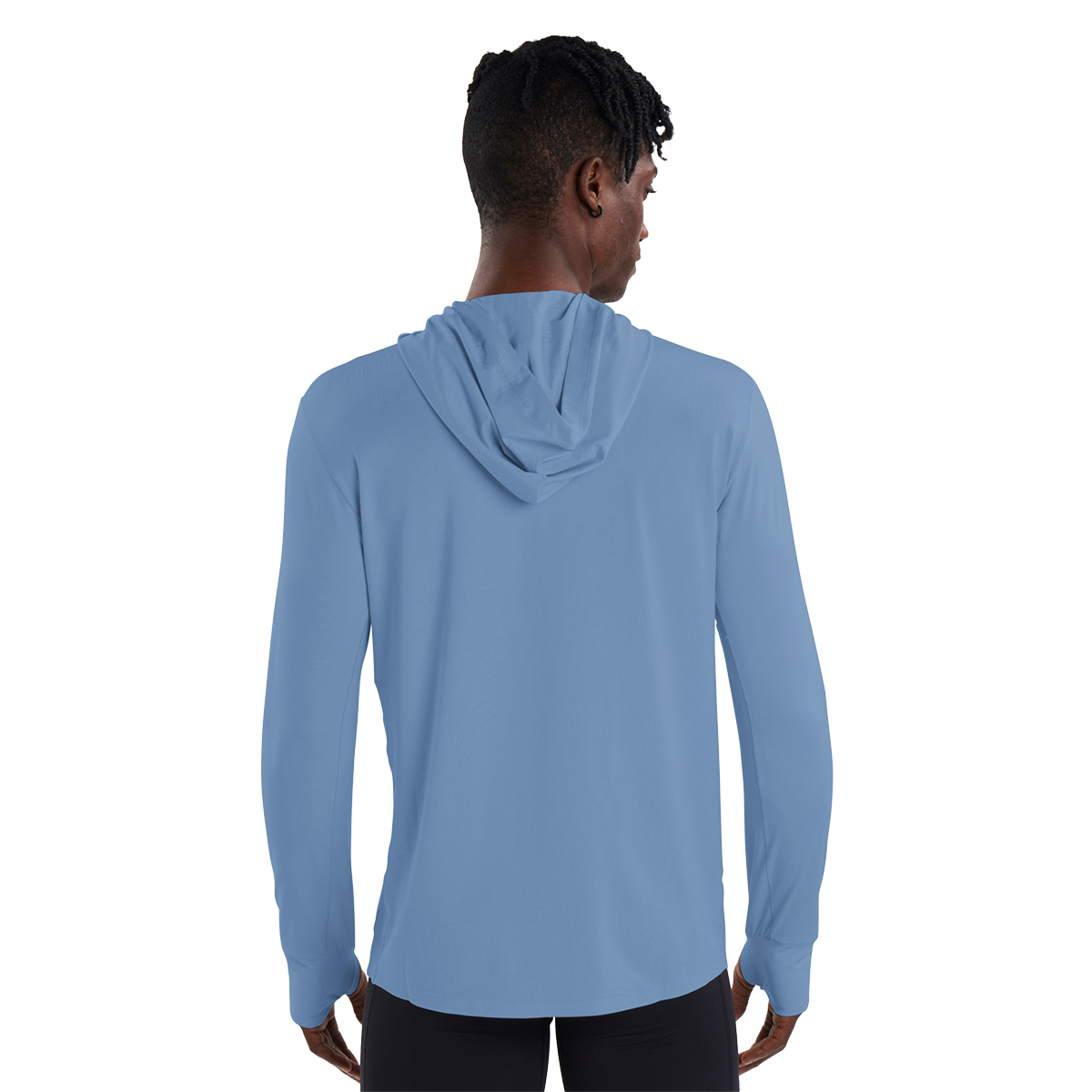 Alwrld ALRN Mixed Media Tech Hoodie — Blue Steel — Size Small — Back View