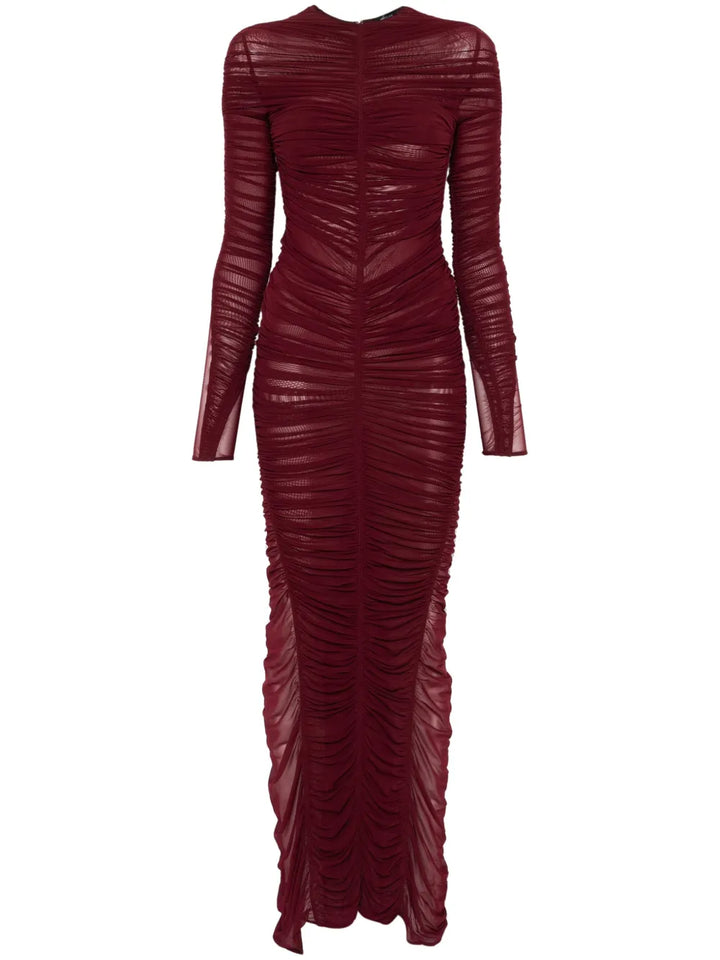 Mugler Ruched Maxi Dress — Red — Size S — Front View