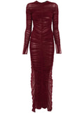 Mugler Ruched Maxi Dress — Red — Size S — Front View