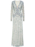Rachel Gilbert Rosa Crystal Embellished Gown — Silver — Size XS — Front View
