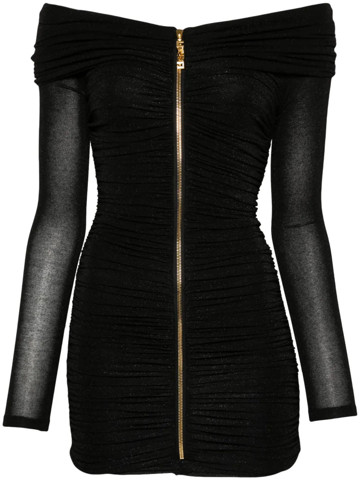 Elisabetta Franchi Lurex Mini Dress — Black — Size S — Front View
