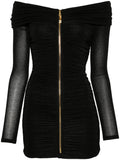 Elisabetta Franchi Lurex Mini Dress — Black — Size S — Front View