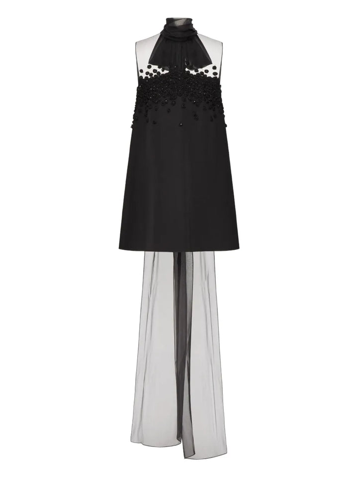 Valentino Garavani Embroidered Mini Dress — Black/ Red — Size XS — Front View