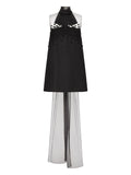Valentino Garavani Embroidered Mini Dress — Black/ Red — Size XS — Front View