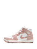 Air Jordan 1 Mid Legend Pink Sneakers — Light Pink/White — Size US M 11.5 - US W 13 — Detail View