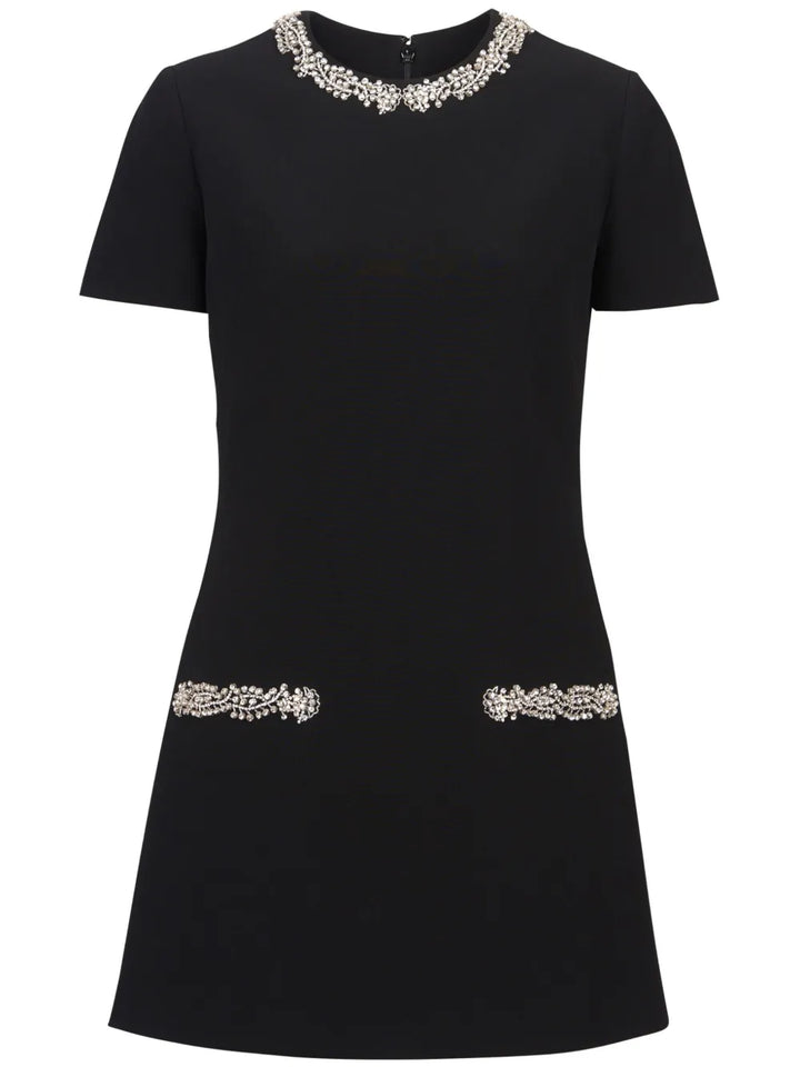 Balmain Embroidered Shift Dress — Black/ Red — Size XS — Front View