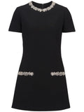 Balmain Embroidered Shift Dress — Black/ Red — Size XS — Front View