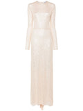 Atu Body Couture Sequined Maxi Dress — Beige — Size XS — Front View