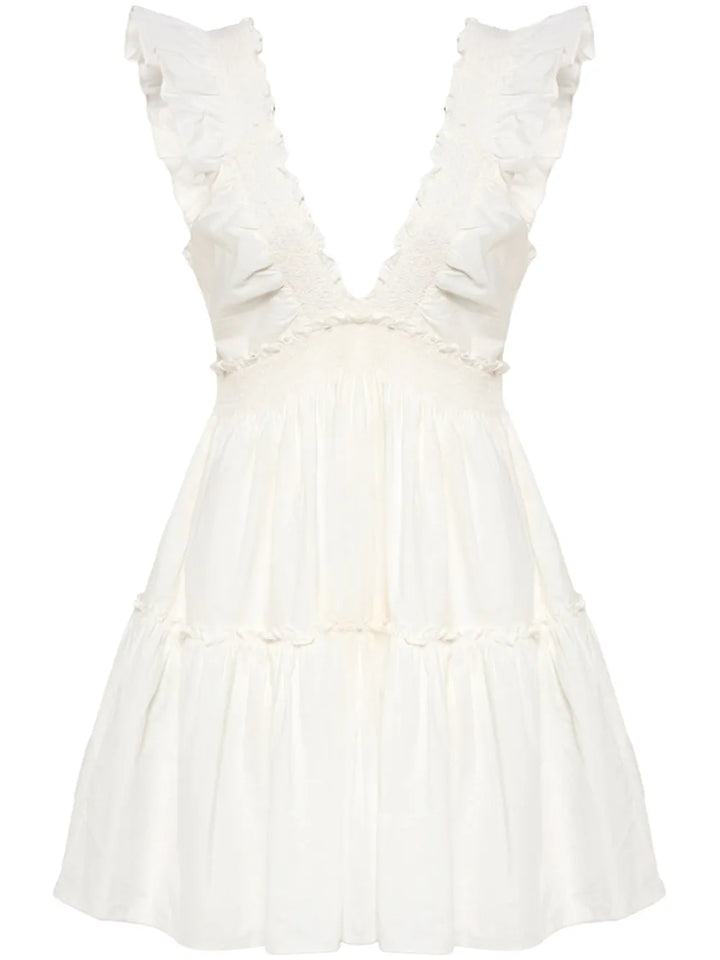 Loveshackfancy Poplar Mini Dress — White/ Red — Size XS — Front View