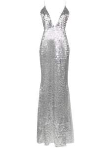 The New Arrivals Ilkyaz Ozel Claudie Maxi Dress — Red/ Silver — Size S — Front View