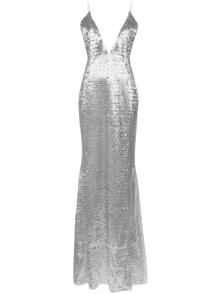 The New Arrivals Ilkyaz Ozel Claudie Maxi Dress — Red/ Silver — Size S — Front View