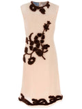 Prada Floral Embroidered Silk Midi Dress — White/ Brown/ Red — Size XS — Front View