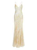 Roberto Cavalli Satin Maxi Dress — White/ Ivory — Size XS — Front View