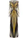 Roberto Cavalli Ray Of Gold Print Maxi Dress — Red/ Gold — Size XS — Front View