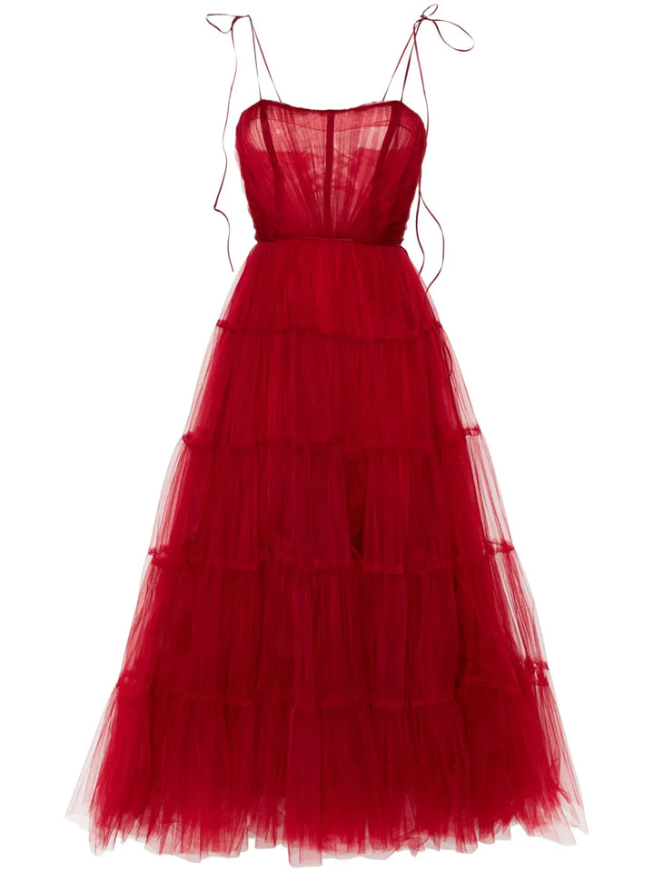Ana Radu Tulle Maxi Dress — Red — Size XS — Front View