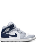 Air Jordan 1 Grey Sneakers — Grey/Navy Blue — Size US M 6.5 - US W 8 — Front View