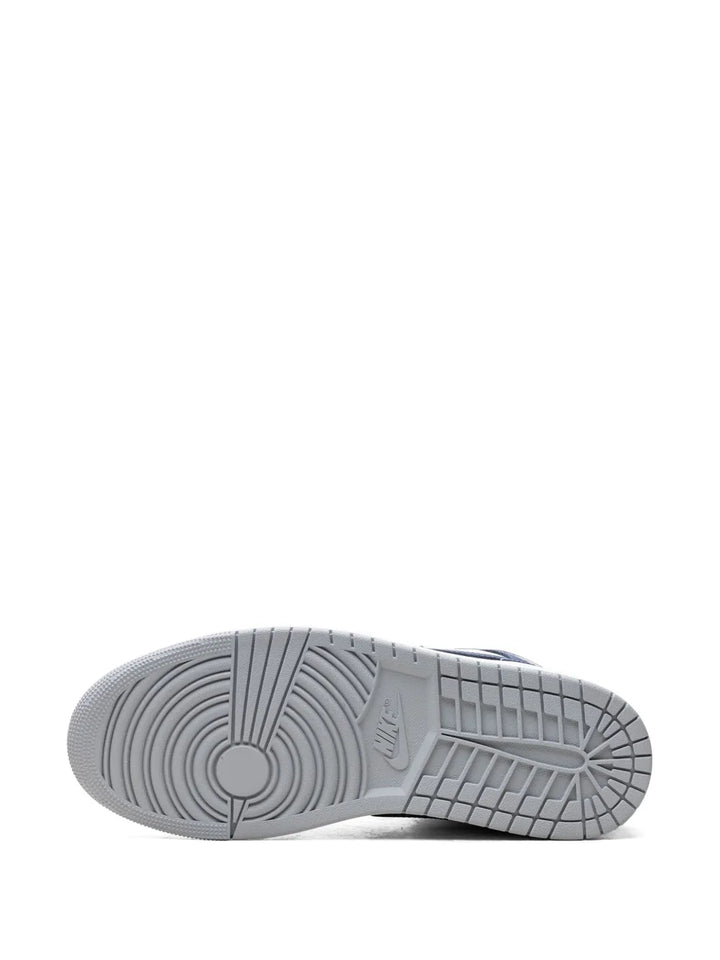 Air Jordan 1 Grey Sneakers — Grey/Navy Blue — Size US M 6.5 - US W 8 — Top View