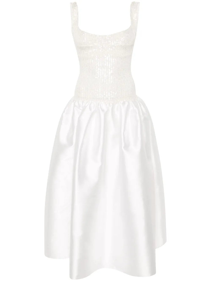 Atu Body Couture Corset Detail Flared Gown — White/ Red — Size XS — Front View