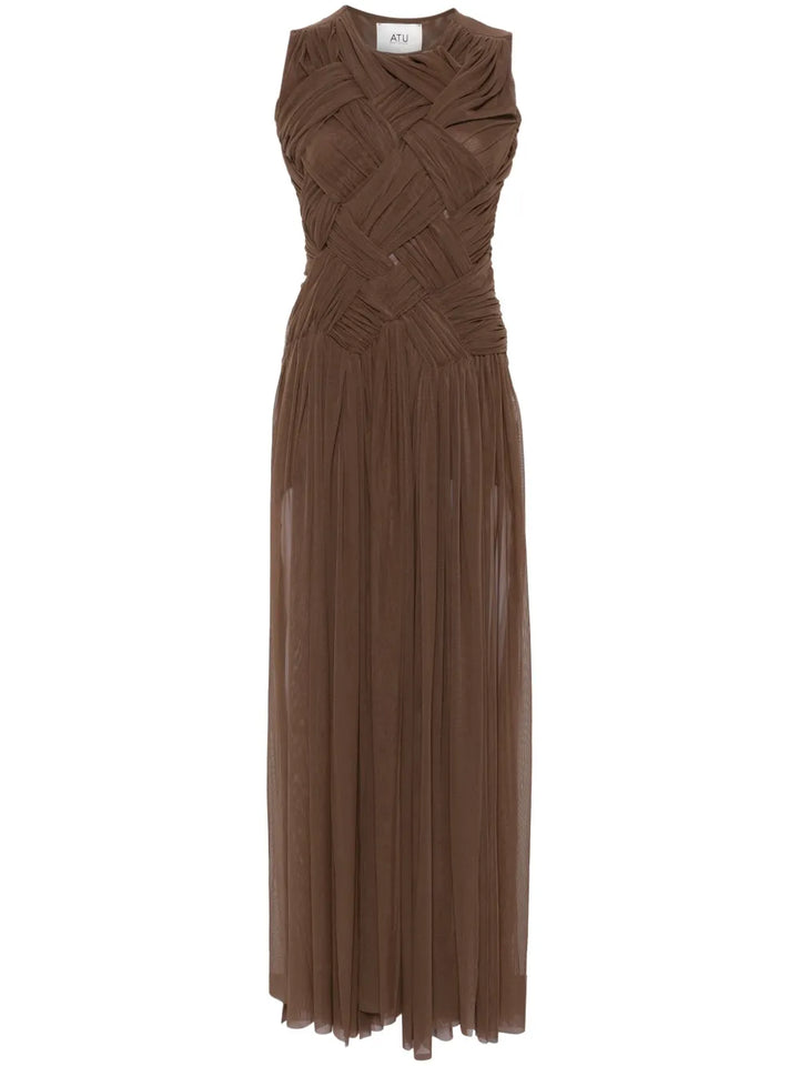 Atu Body Couture Emotional Braided Maxi Dress — Brown/ Red — Size XS — Front View