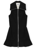 Ganni Zip Up Crepe Mini Dress — Black — Size XS — Front View