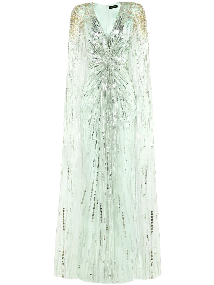 Jenny Packham Gold Rush Sequin Embellished Gown — Green/ Gold — Size XS — Front View