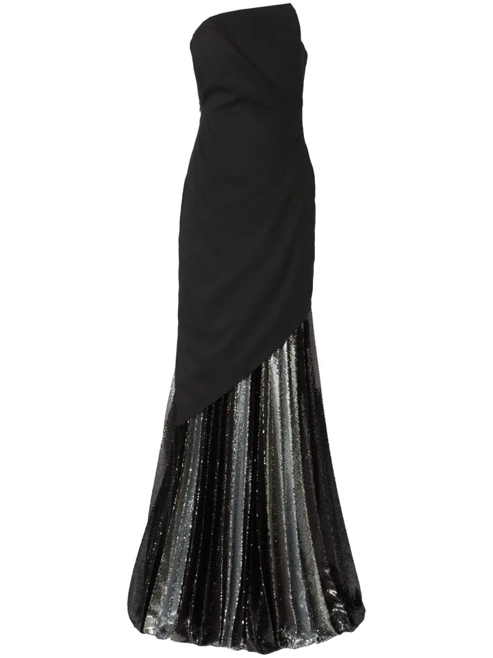 Genny Layered Design Maxi Dress — Black/ Red — Size XS — Front View