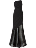 Genny Layered Design Maxi Dress — Black/ Red — Size XS — Front View