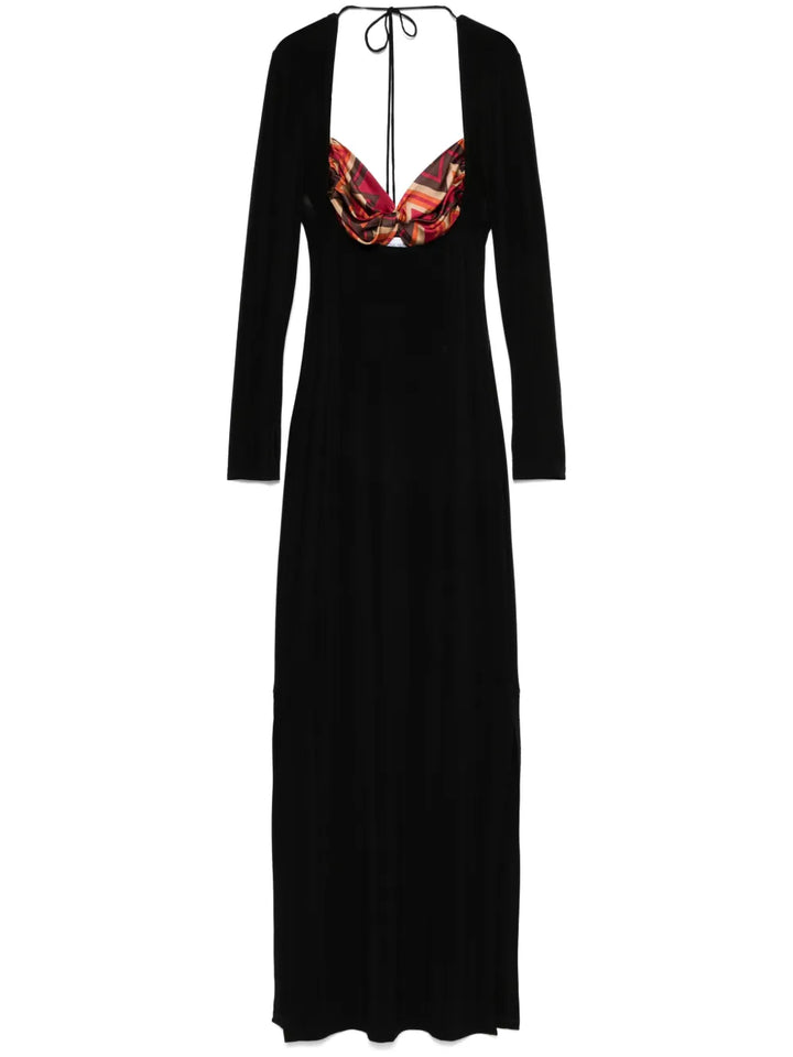 Marine Serre Scarf Detailing Maxi Dress — Black/ Red — Size XS — Front View