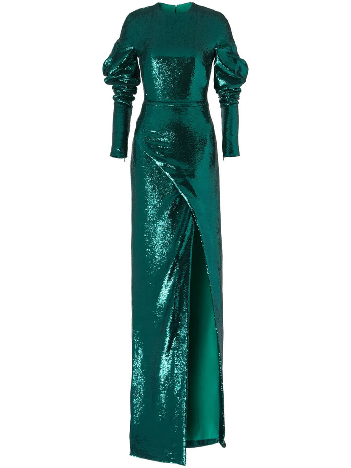 Genny Sequin Embellished Maxi Dress — Green — Size XS — Front View