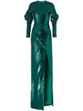 Genny Sequin Embellished Maxi Dress — Green — Size XS — Front View