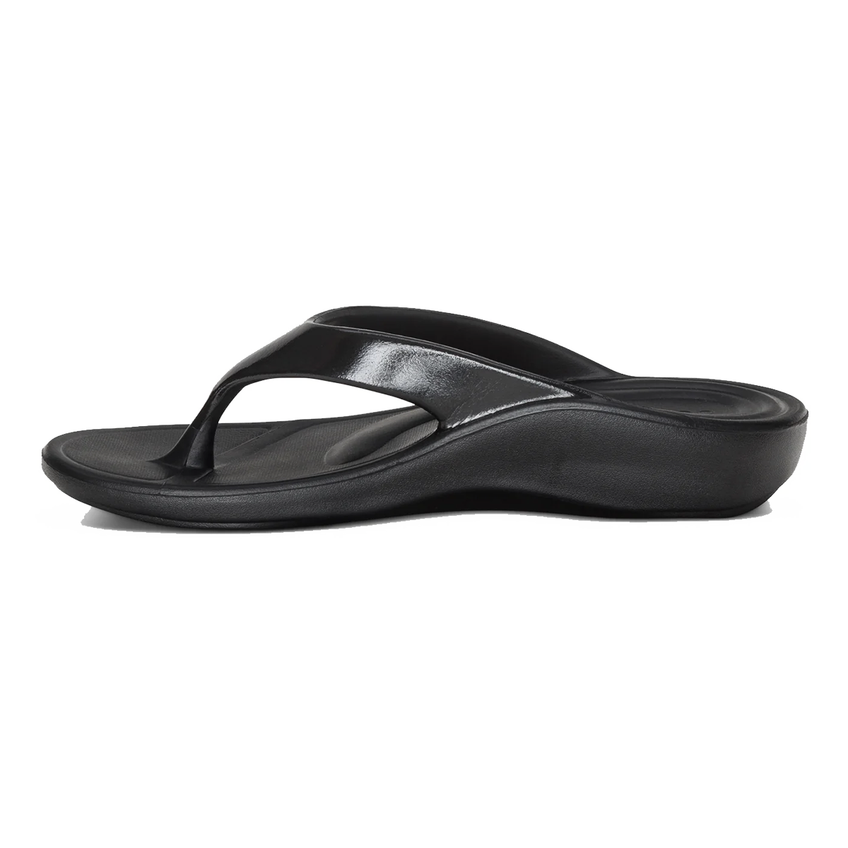 Aetrex Maui Thong — Black Gloss — Size B — Width 5 — Side View