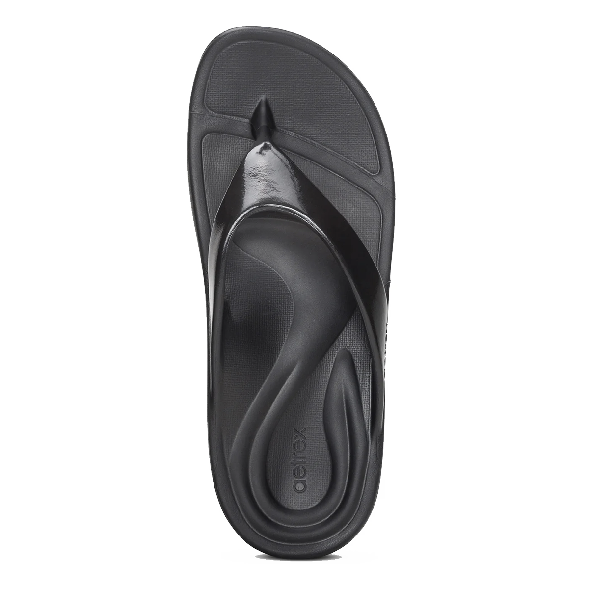 Aetrex Maui Thong — Black Gloss — Size B — Width 5 — Back View