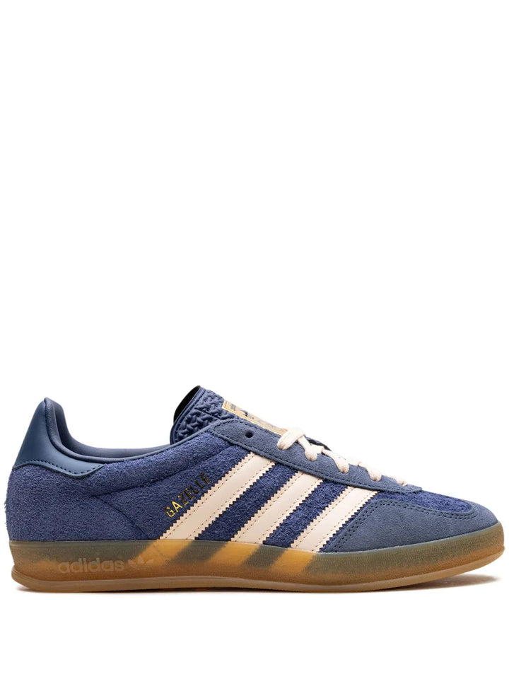 adidas Gazelle Indoor Dark Blue Suede Sneakers — Indigo Blue/White — Size US M 3.5 - US W 5 — Front View